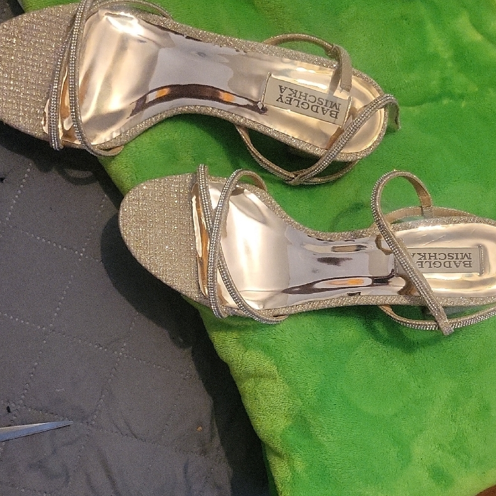 Badgley Mischka Silver Heels with Strappy Design